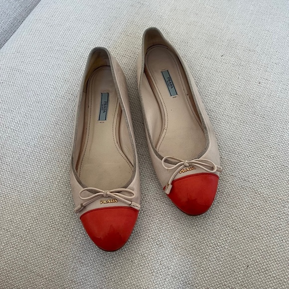 Prada Shoes - Prada Leather Ballet Flats Nude Orange Size 40.5